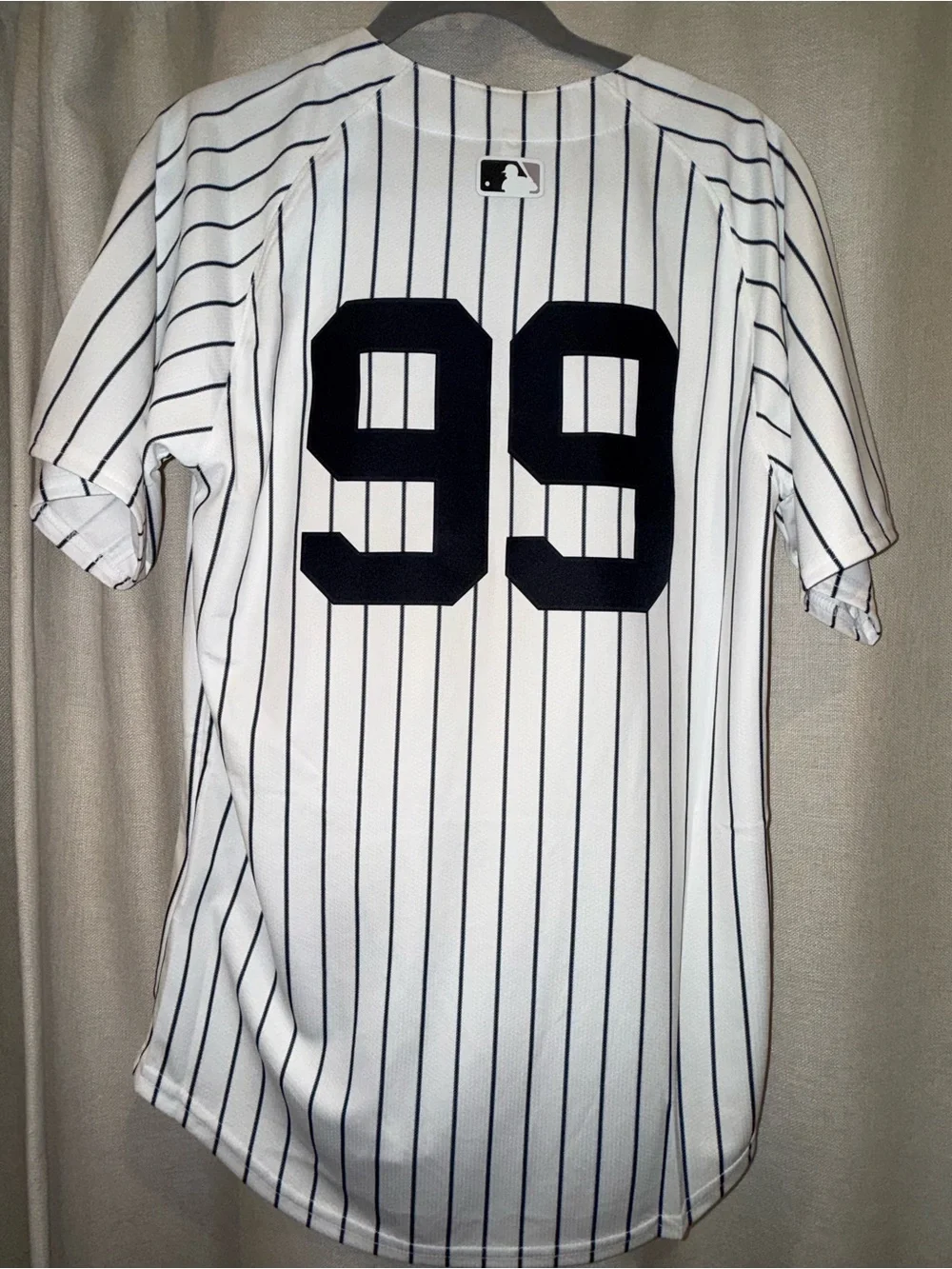 Nike White and Navy Pinstripe Baseball Jersey